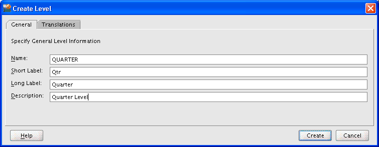 Create Level dialog box