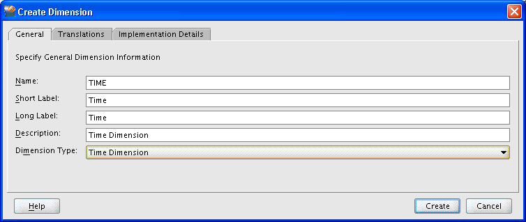 Create Dimension dialog box